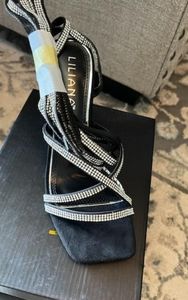 Black lace up high heels